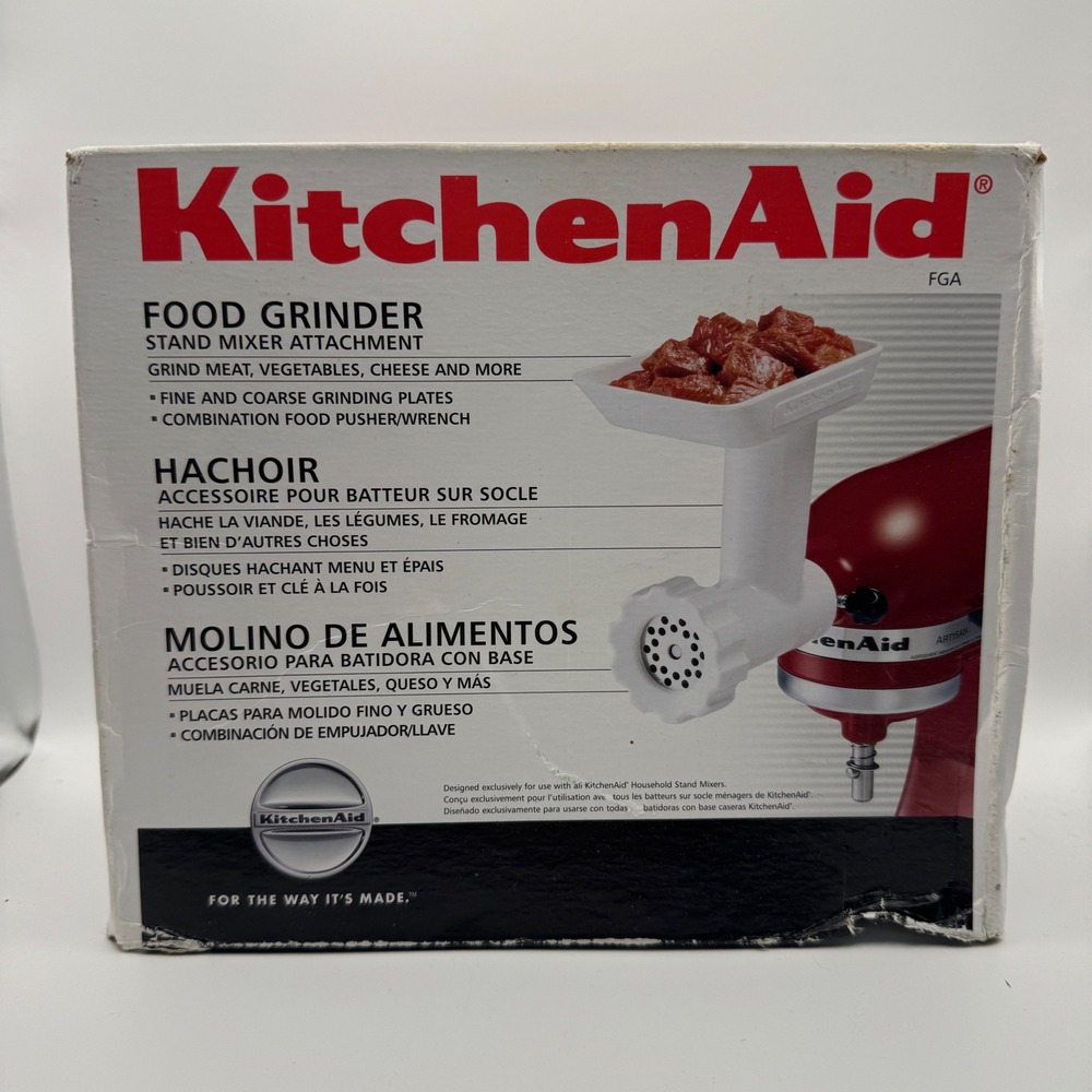 KitchenAid FGA Food Grinder Stand Mixer Attachment White with Grinding Plates